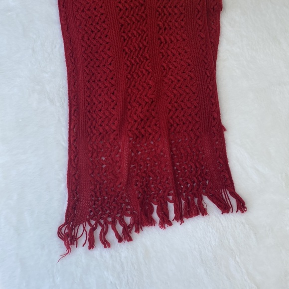 Knit holiday, festive, merry red scarf with fringe detailing - Picture 3 of 3